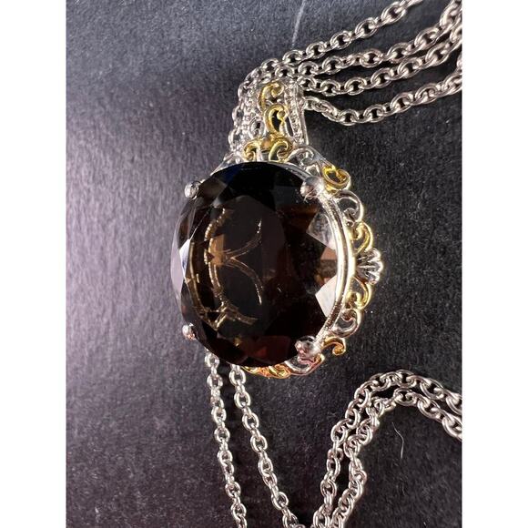 NEW Smoky Quartz pendant in platinum and YG over brass and stainless steel - Picture 10 of 12
